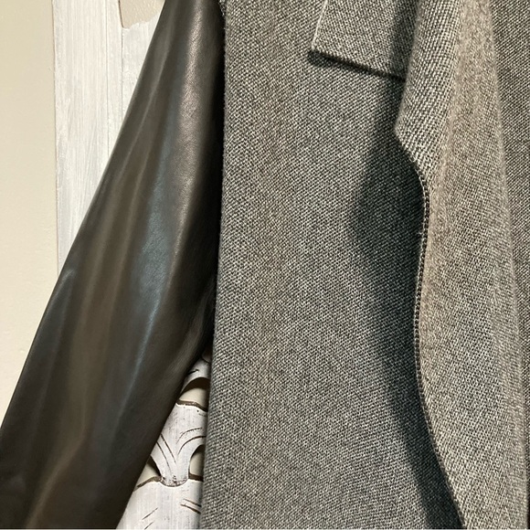 NWT Zara Gray Knit Draped Open Front Faux Black Leather Long Sleeve Coat - Picture 7 of 7
